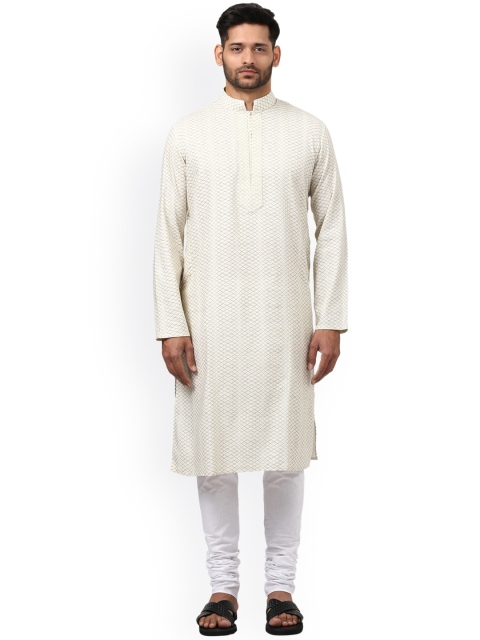 

ethnix by Raymond Men White Cotton Self Design Kurta with Churidar