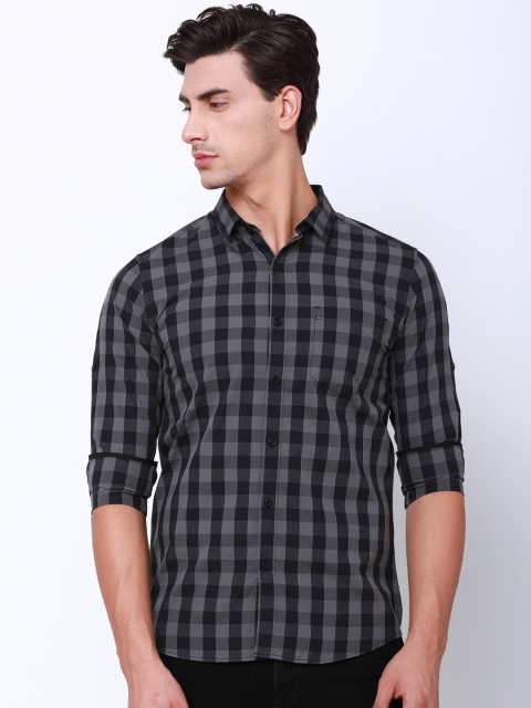 

HIGHLANDER Men Grey & Black Slim Fit Checked Casual Shirt