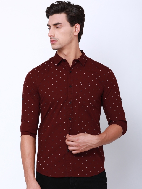 

HIGHLANDER Men Maroon & Off-White Slim Fit Printed Casual Shirt