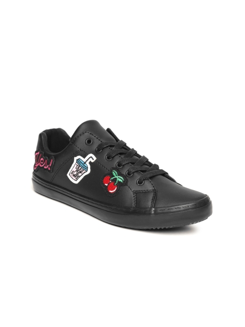 

United Colors of Benetton Women Black Sneakers with Applique