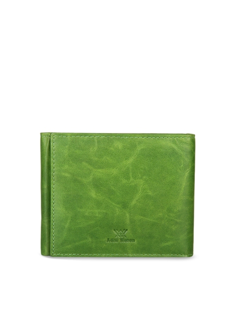 

Aditi Wasan Men Green Leather Textured Three Fold Wallet