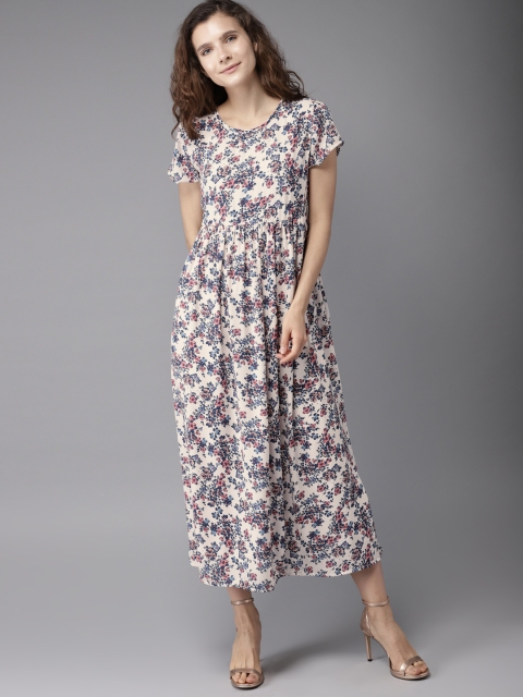 

Moda Rapido Women Cream-Coloured & Blue Floral Print Maxi Dress