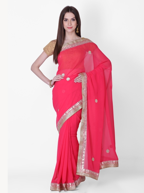 

Geroo Jaipur Pink Embroidered Poly Georgette Saree