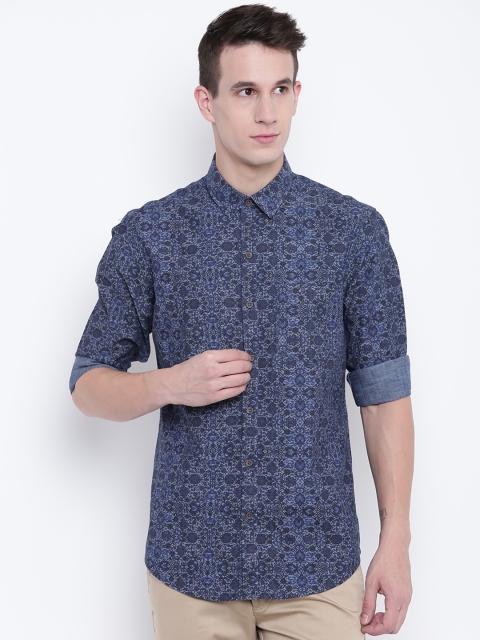 

Wills Lifestyle Men Blue & Grey Slim Fit Printed Casual Shirt