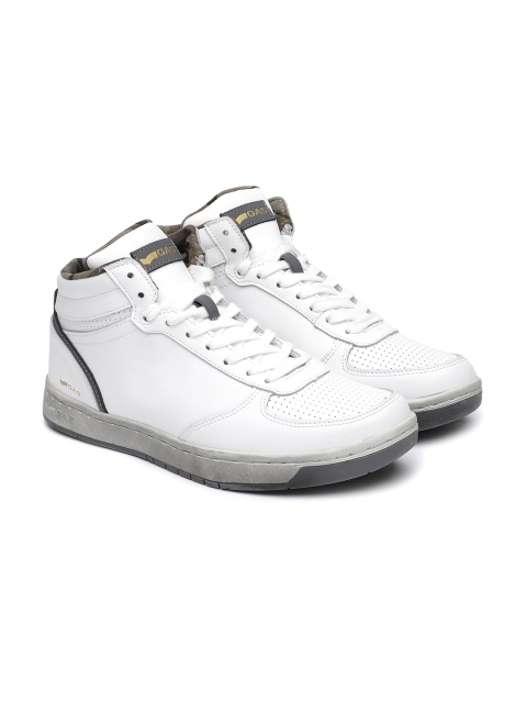 

GAS Men White Solid ROLY Leather Mid-Top Sneakers