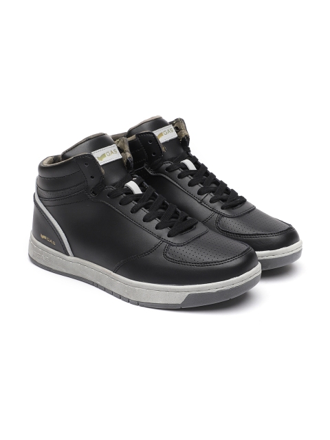 

GAS Men Black Solid Leather Mid-Top ROLY Sneakers