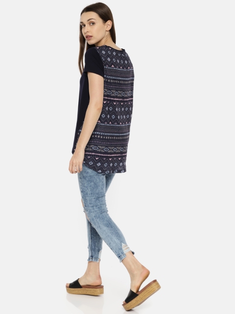 

Vero Moda Women Navy Blue Printed Round Neck T-shirt