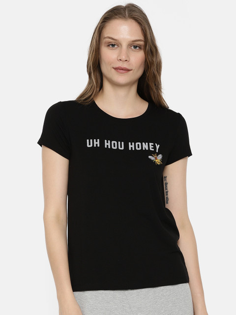 

Vero Moda Women Black Printed Round Neck T-shirt