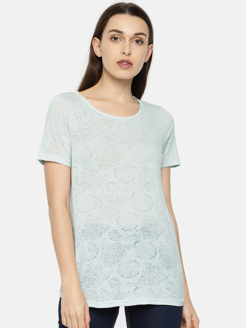 

Vero Moda Women Blue Abstract Printed Semi sheer Top