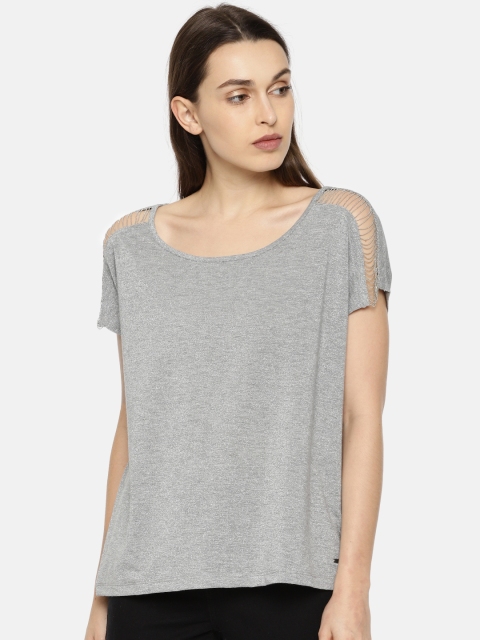 

Vero Moda Women Grey Melange Solid Sheen Top