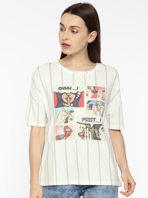 

Vero Moda Women White Printed Round Neck T-shirt