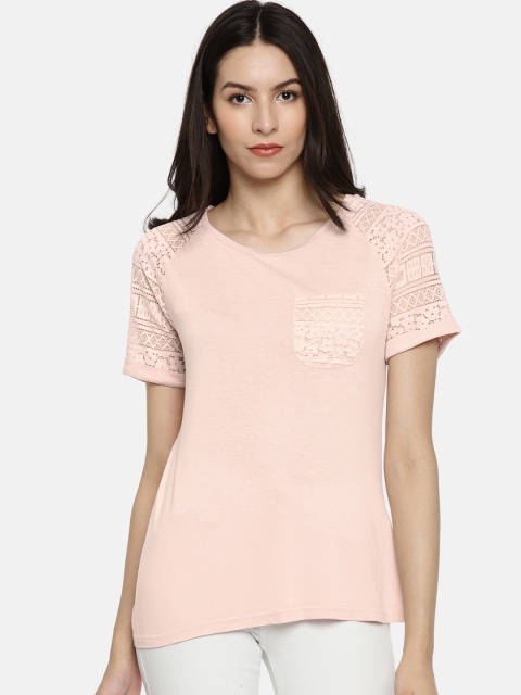 

Vero Moda Women Pink Solid Lace Detail Top