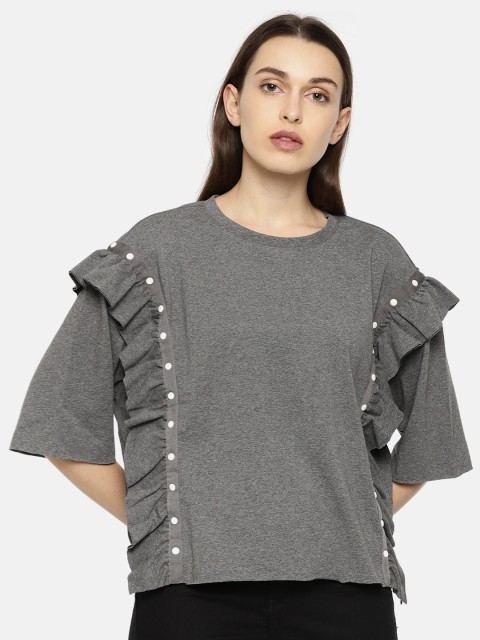 

Vero Moda Women Grey Solid Embellished Top