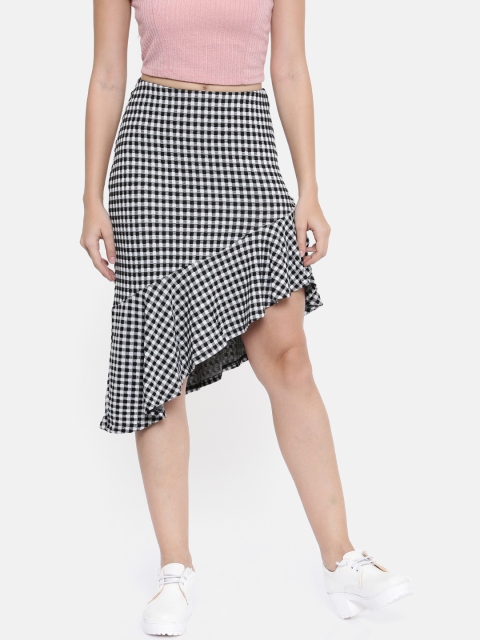 

Vero Moda Women Black & White Checked A-Line Skirt