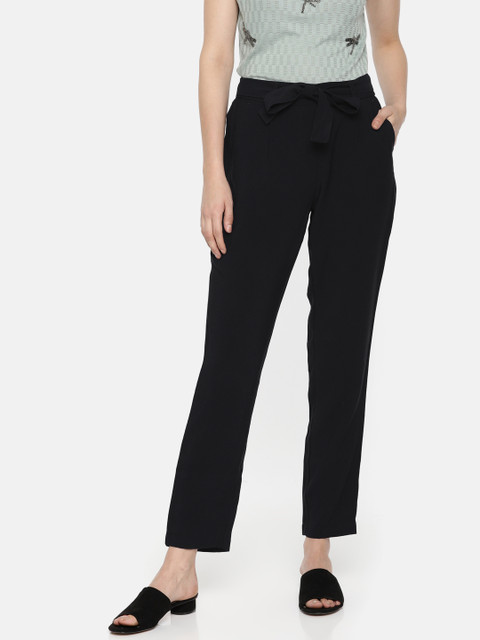 

Vero Moda Women Navy Blue Tailored Tapered Fit Solid Regular Trousers