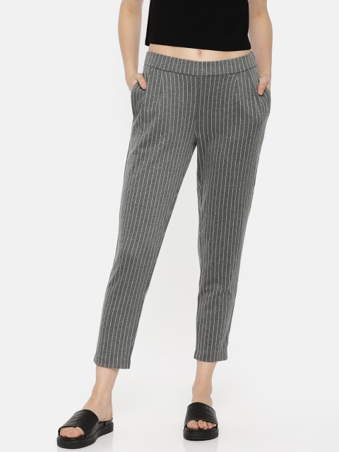

Vero Moda Women Grey & White Relaxed Straight Leg Straight Fit Striped Regular Trousers