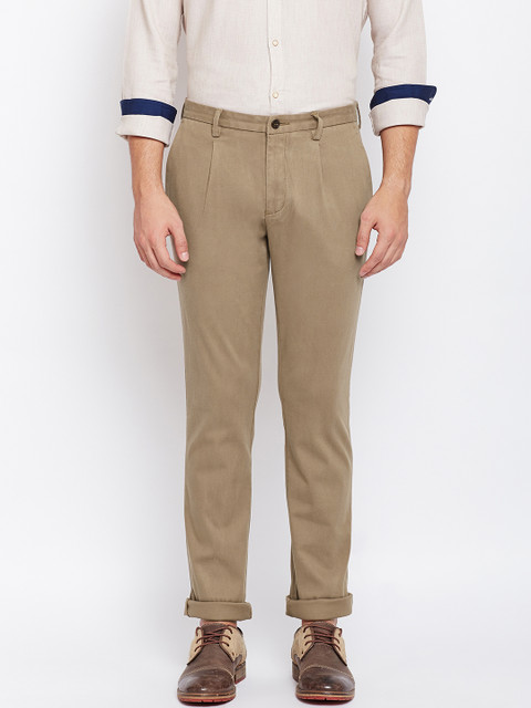 

Blackberrys Men Khaki Smart Fit Solid Regular Trousers