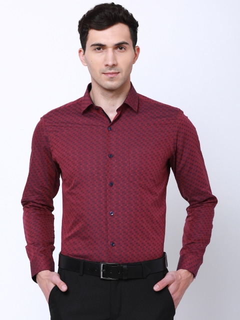 

Black coffee Men Maroon & Blue Slim Fit Self Design Formal Shirt