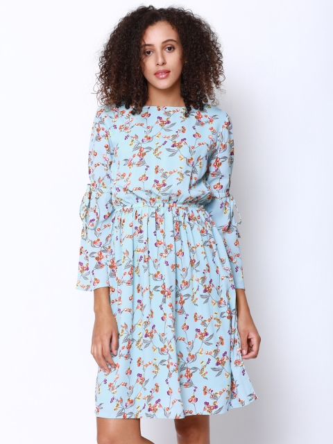 

Tokyo Talkies Women Blue Printed Fit and Flare Dress