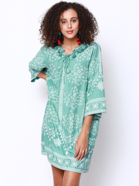 

Tokyo Talkies Women Sea Green Printed A-Line Dress