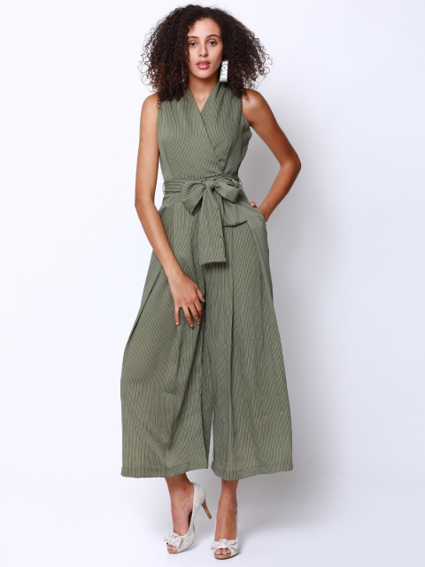 

Tokyo Talkies Olive Green Printed Basic Jumpsuit