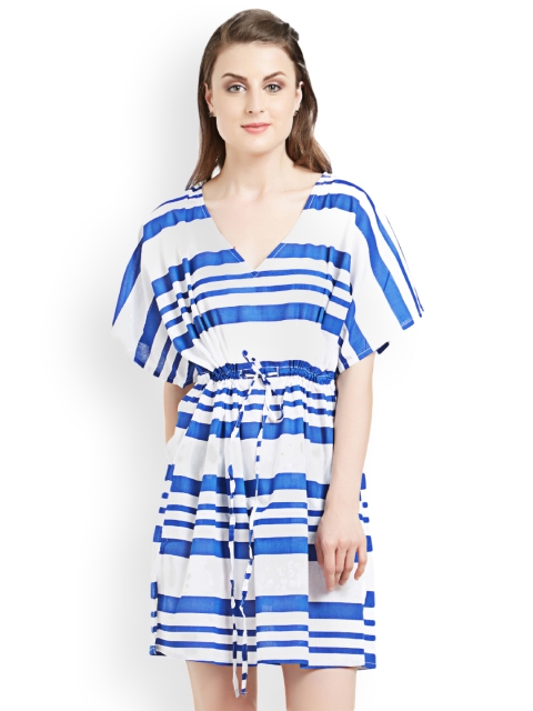 

The Beach Company Women Blue & White Striped Cover-Up Dress