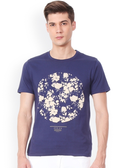 

V Dot Men Blue Printed Round Neck T-shirt