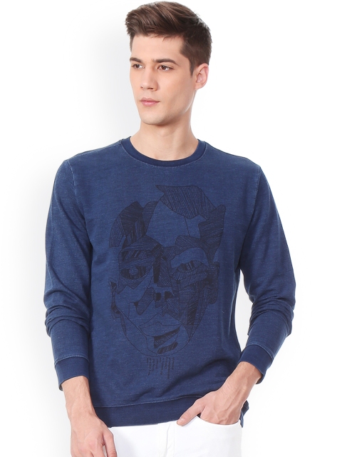 

V Dot Men Blue Printed Sweatshirt