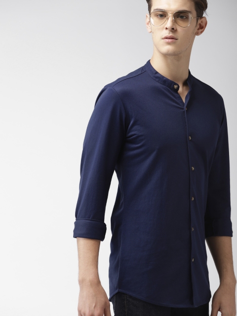 

Mast & Harbour Men Navy Slim Fit Knitted Solid Casual Shirt, Navy blue