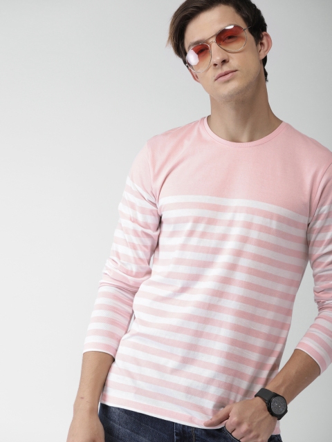 

Mast & Harbour Men Pink & White Striped Round Neck T-shirt