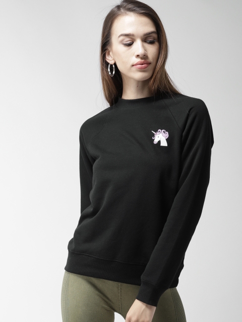 

FOREVER 21 Women Black Solid Sweatshirt