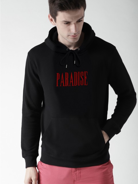 

FOREVER 21 Men Black Solid Hooded Sweatshirt