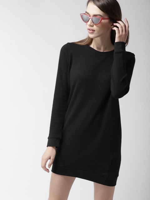 

FOREVER 21 Women Black Solid T-shirt Dress