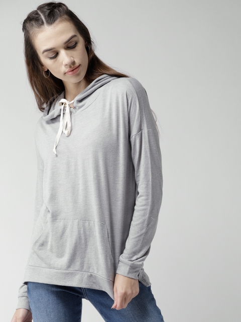 

FOREVER 21 Women Grey Melange Solid Hooded Sweatshirt