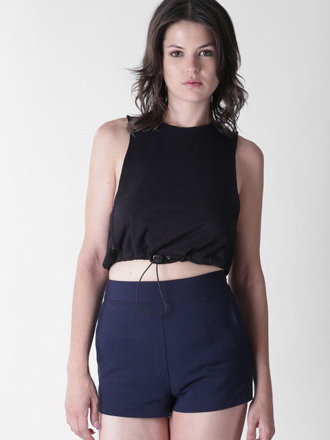 

FOREVER 21 Women Black Solid Styled Back Crop Top