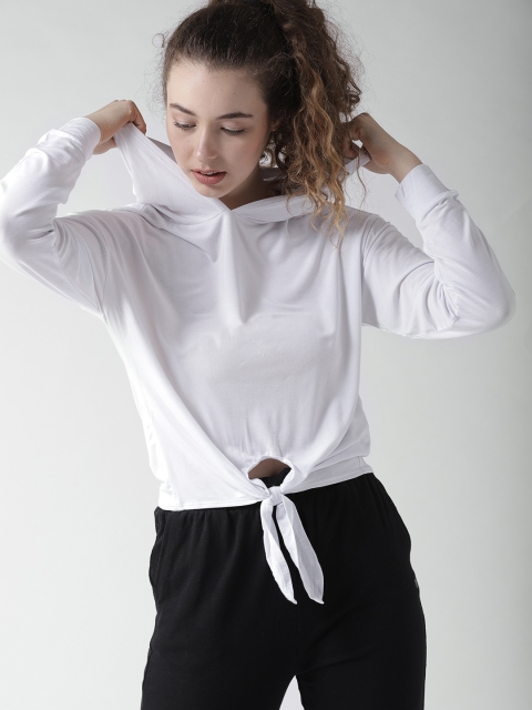 

FOREVER 21 Women White Solid Hooded T-shirt