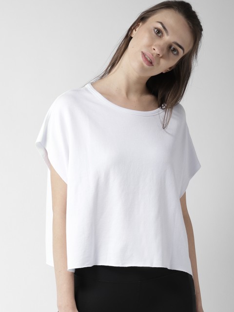 

FOREVER 21 Women White Solid Boxy Top