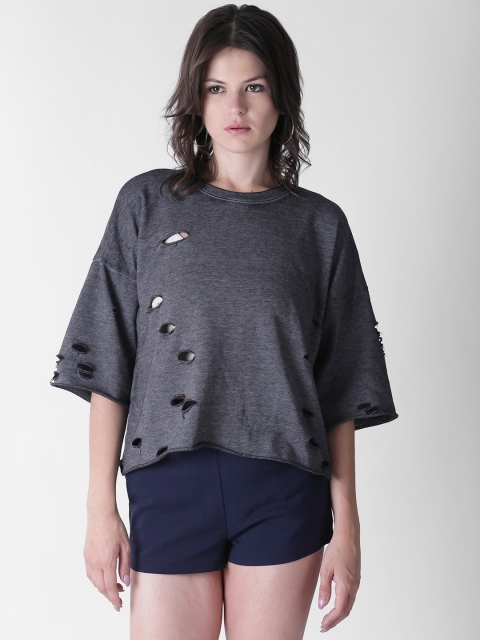 

FOREVER 21 Women Charcoal Grey Solid Boxy Top