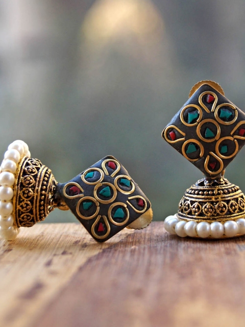 

Anetra Multicoloured Square Jhumkas, Multi