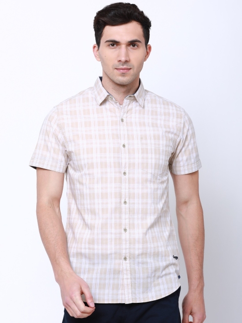 

LOCOMOTIVE Men Beige & White Slim Fit Checked Casual Shirt