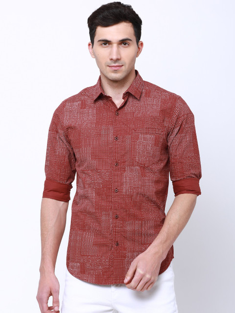 

LOCOMOTIVE Men Rust Slim Fit Self Design Casual Shirt