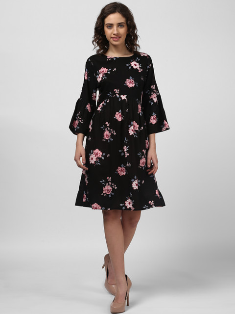 

Harpa Women Black Printed Fit and Flare Dress