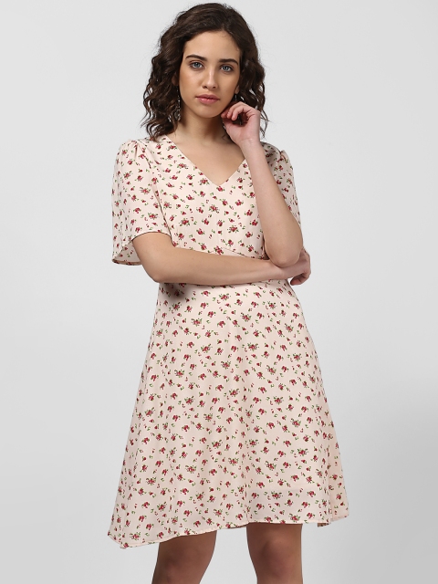 

Harpa Women Cream-Coloured Printed Fit and Flare Dress