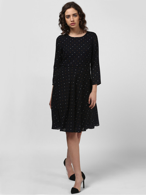 

Harpa Women Black Printed Fit and Flare Dress
