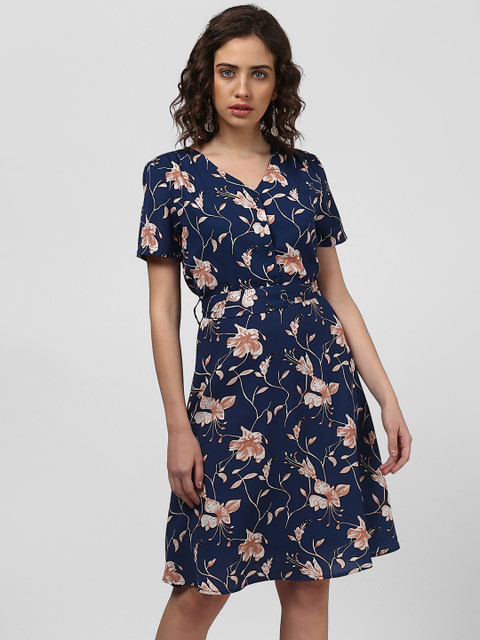 

Harpa Women Blue Printed Fit and Flare Dress