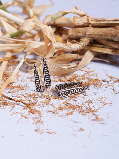 

ADORN by Nikita Ladiwala Silver-Toned Geometric Hoop Earrings