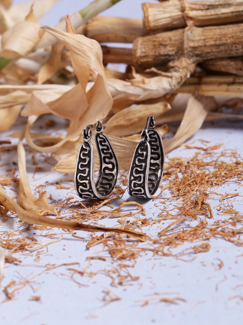 

ADORN by Nikita Ladiwala Silver-Toned Geometric Hoop Earrings