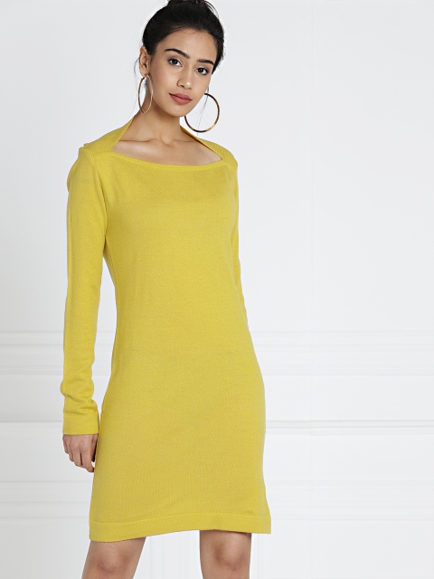 

all about you Mustard Yellow Solid Sweater Dress