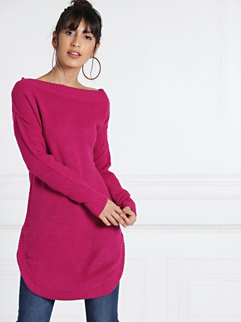 

all about you Women Pink Self Design Longline Sweater