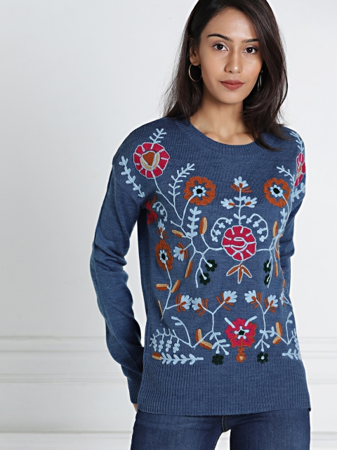 

all about you Women Blue Embroidered Sweater